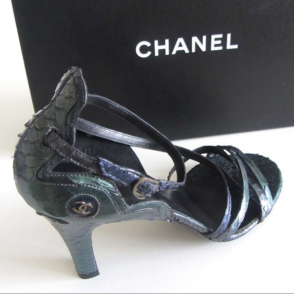 new CHANEL CC genuine python strappy sandals 38.5 - Picture 8 of 8
